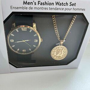 Men's goldtone watch/necklace gift set (NEW)